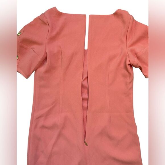 Trina Turk Coral Lemonade Short Sleeve V-Neck Sheath Mini Dress - Picture 11 of 13